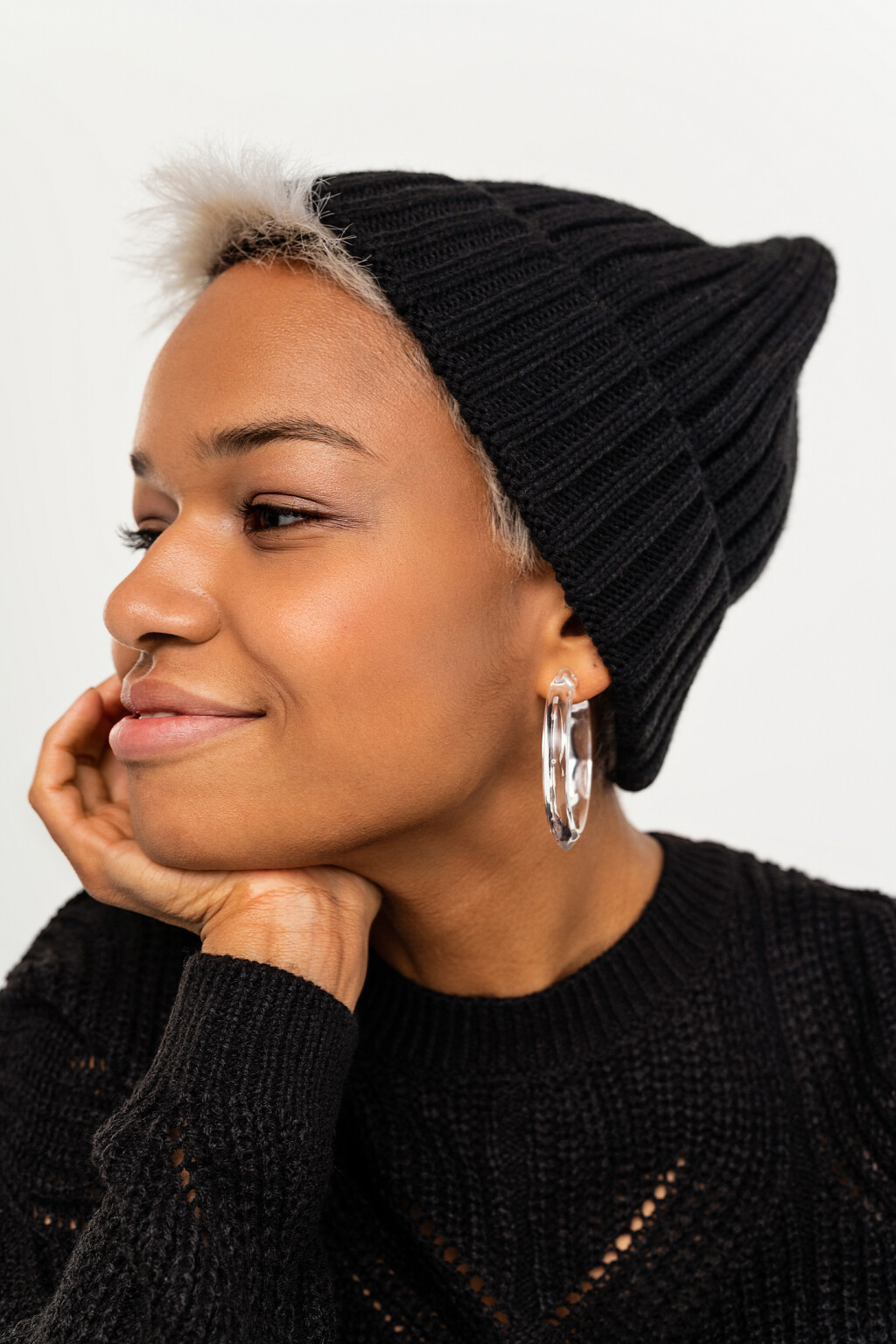 Шапка бини вязаная в рубчик - цвет серый - 2