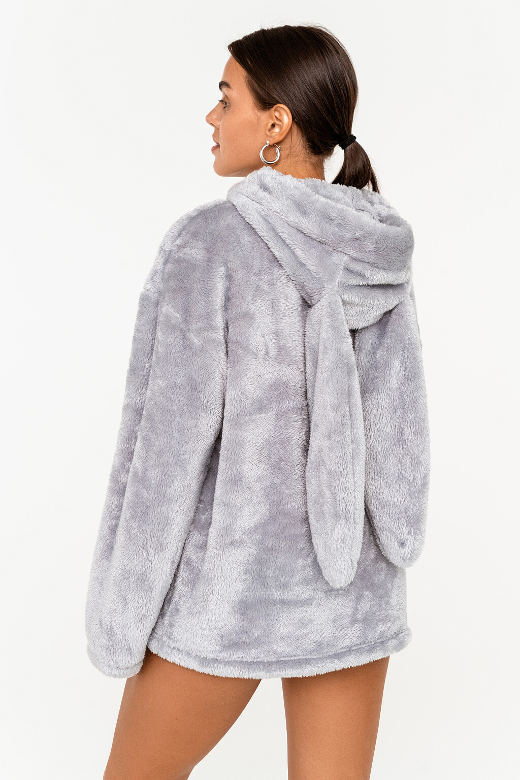 худи oversize плюшевая с ушками - цвет серый - 4