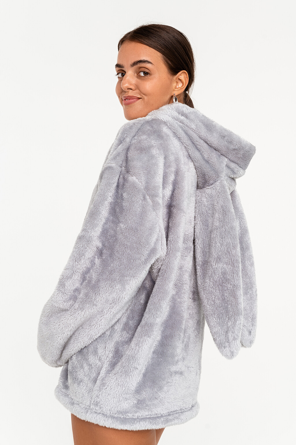 худи oversize плюшевая с ушками - цвет серый - 5
