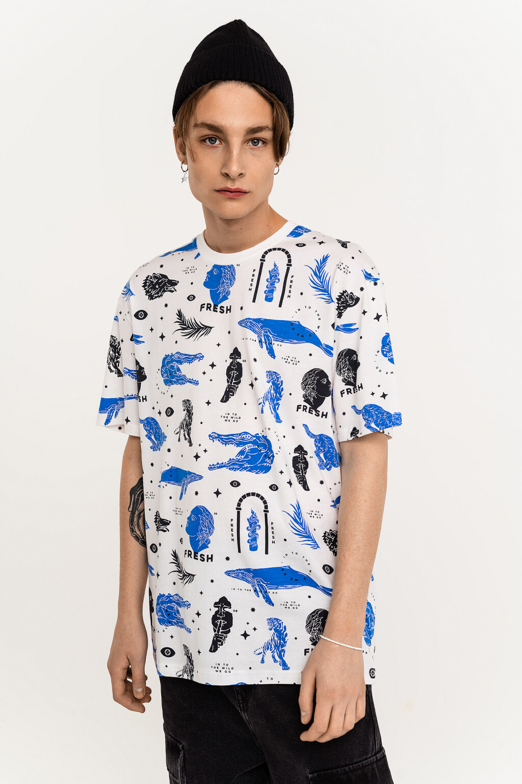 Футболка хлопковая прямого кроя с принтом - цвет белый - 2