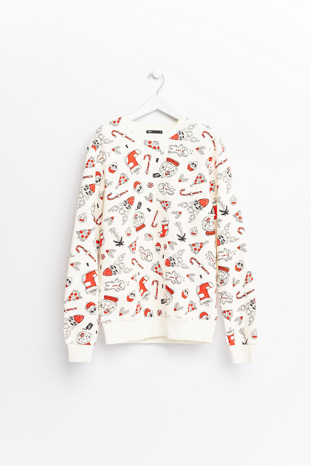 Свитшот хлопковый с новогодним принтом - цвет белый - 1
