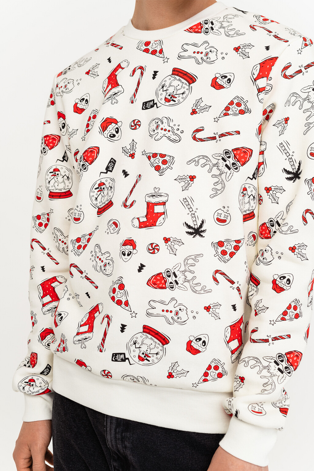 Свитшот хлопковый с новогодним принтом - цвет белый - 3