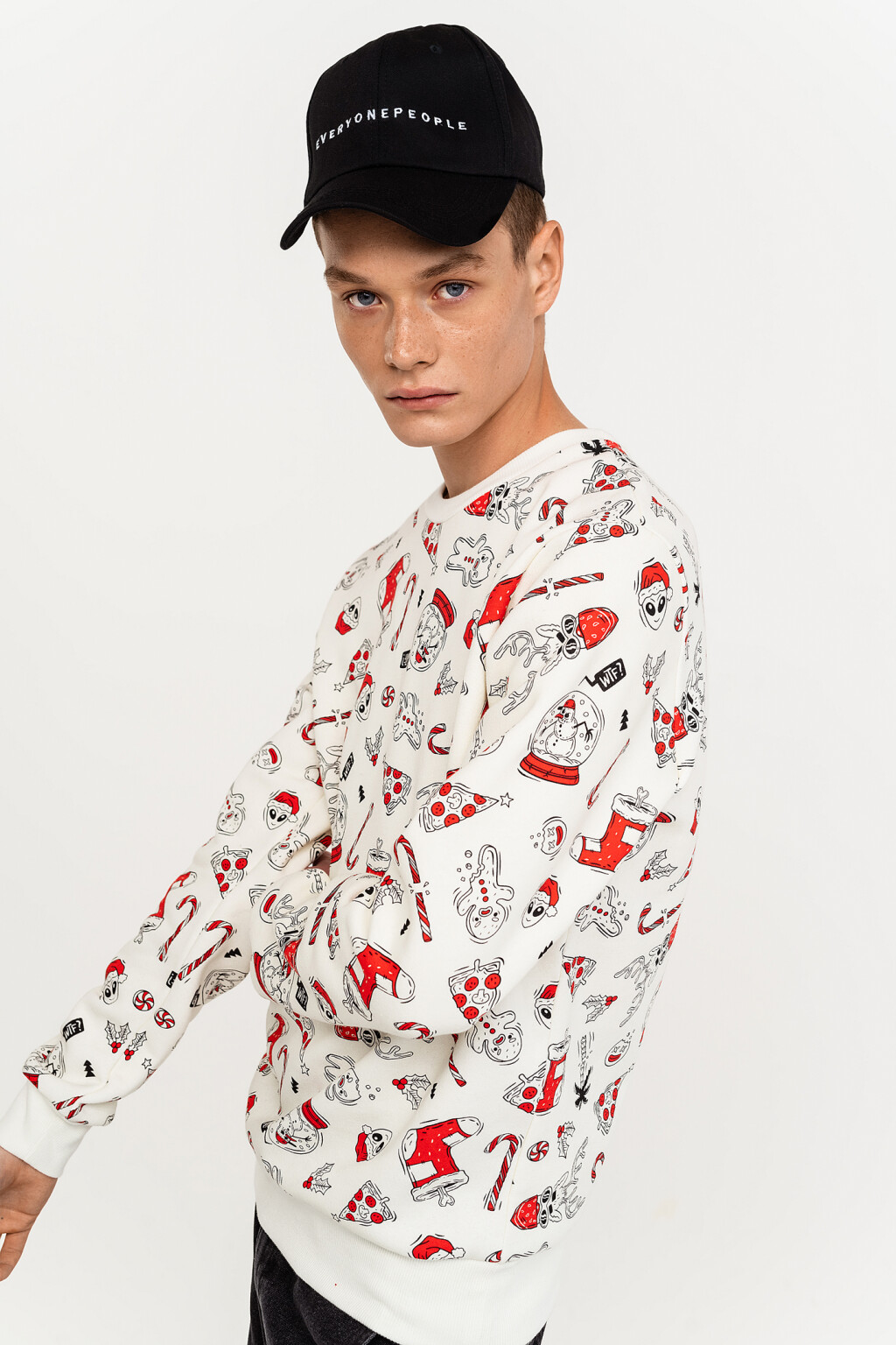 Свитшот хлопковый с новогодним принтом - цвет белый - 4