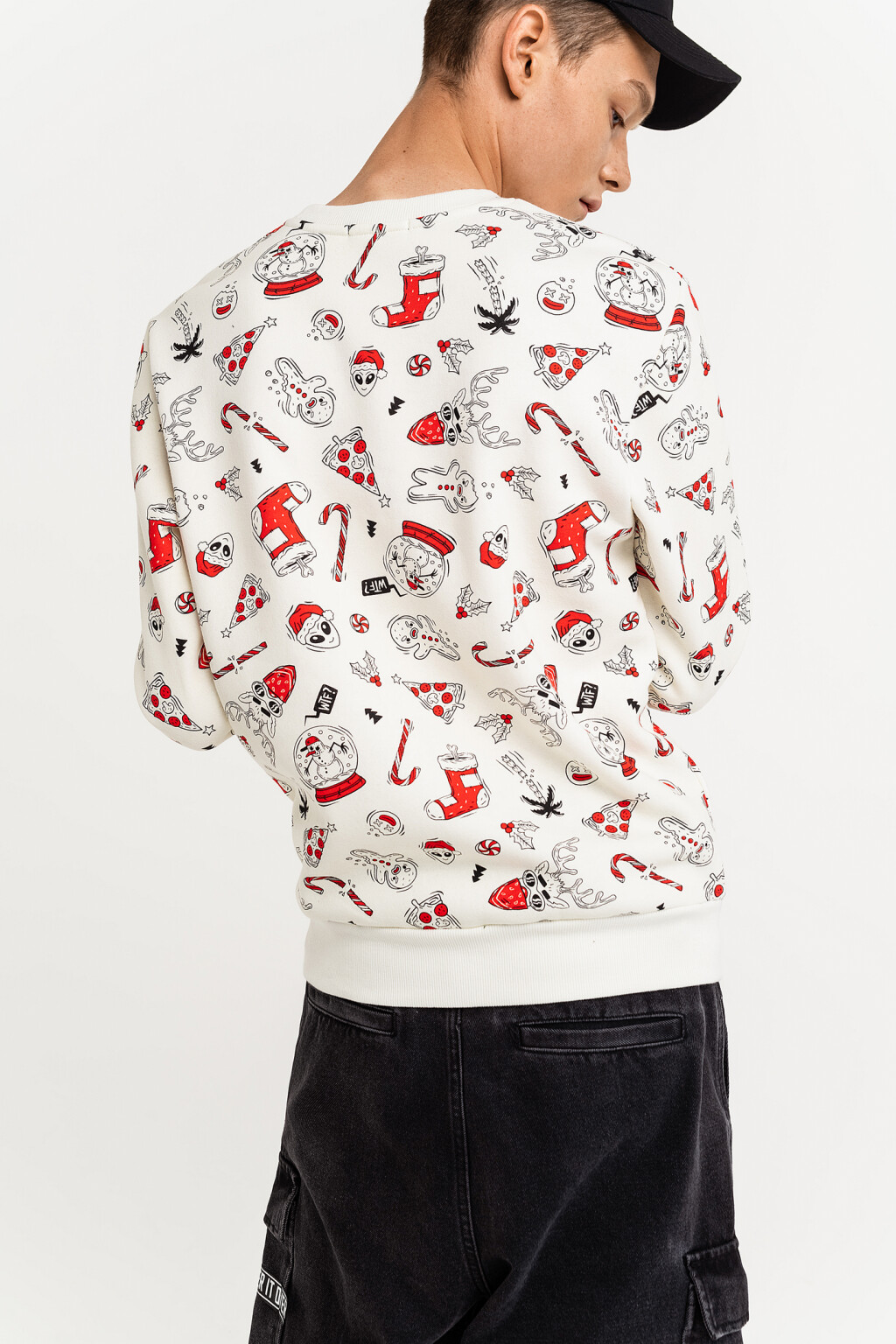 Свитшот хлопковый с новогодним принтом - цвет белый - 5