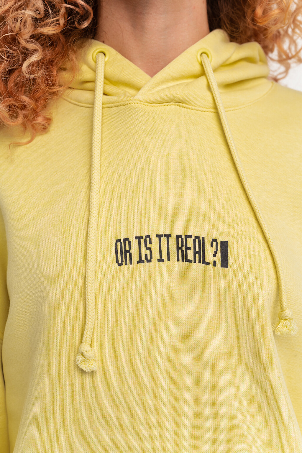 Худи хлопковая oversize с принтом и завязками на капюшоне - цвет желтый - 1