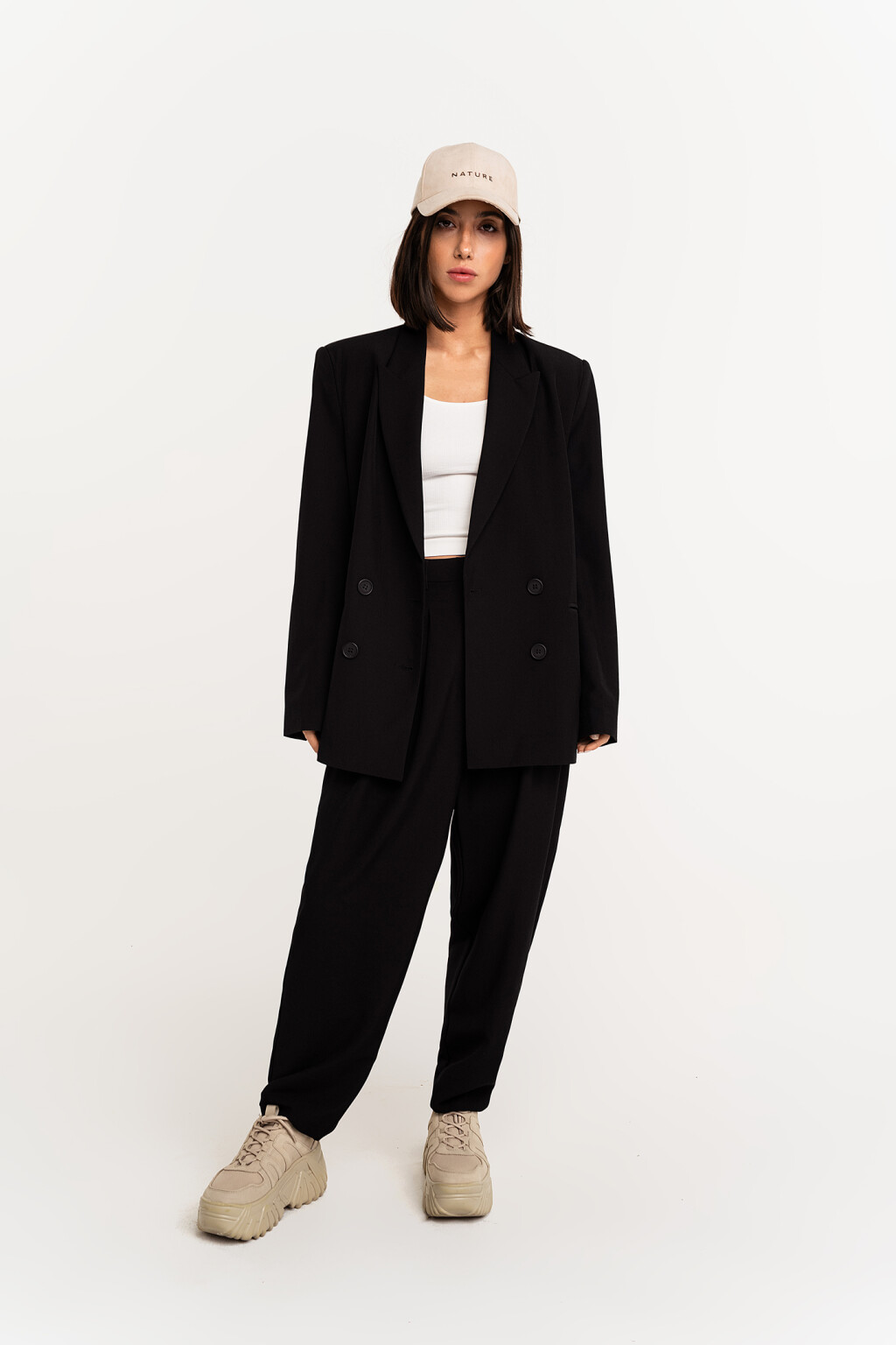 Пиджак двубортный oversize на пуговицах - цвет черный - 1