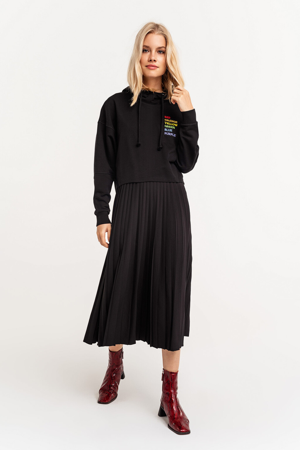 Юбка миди плиссе с потайной молнией сбоку - цвет черный - 1