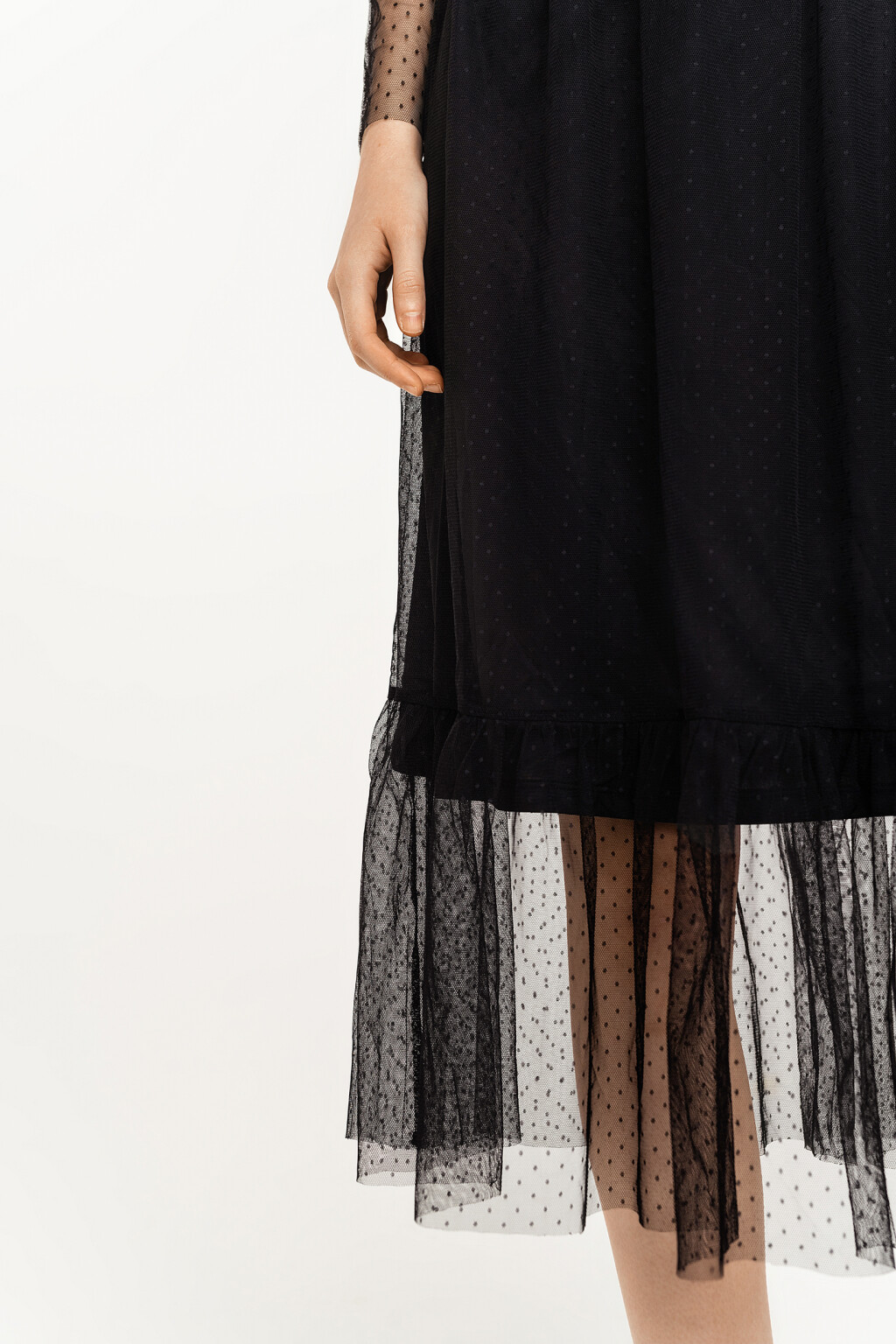 Платье а-силуэта из тюля в горошек - цвет черный - 5
