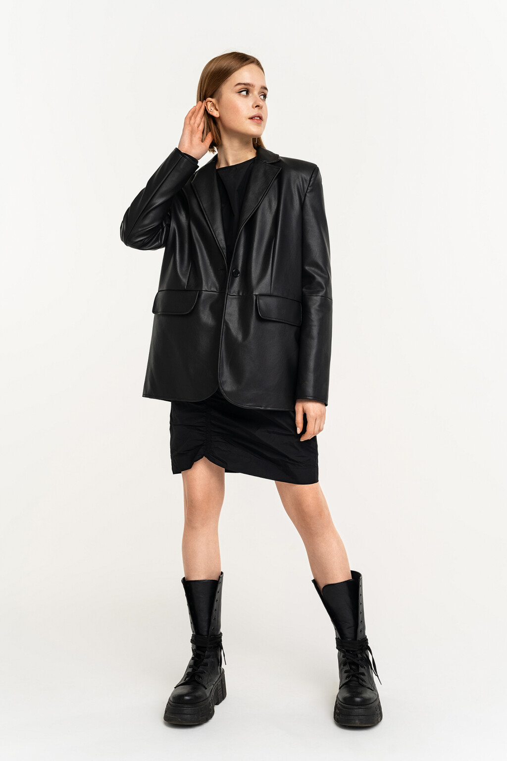 Пиджак прямого кроя из искусственной кожи - цвет черный - 1