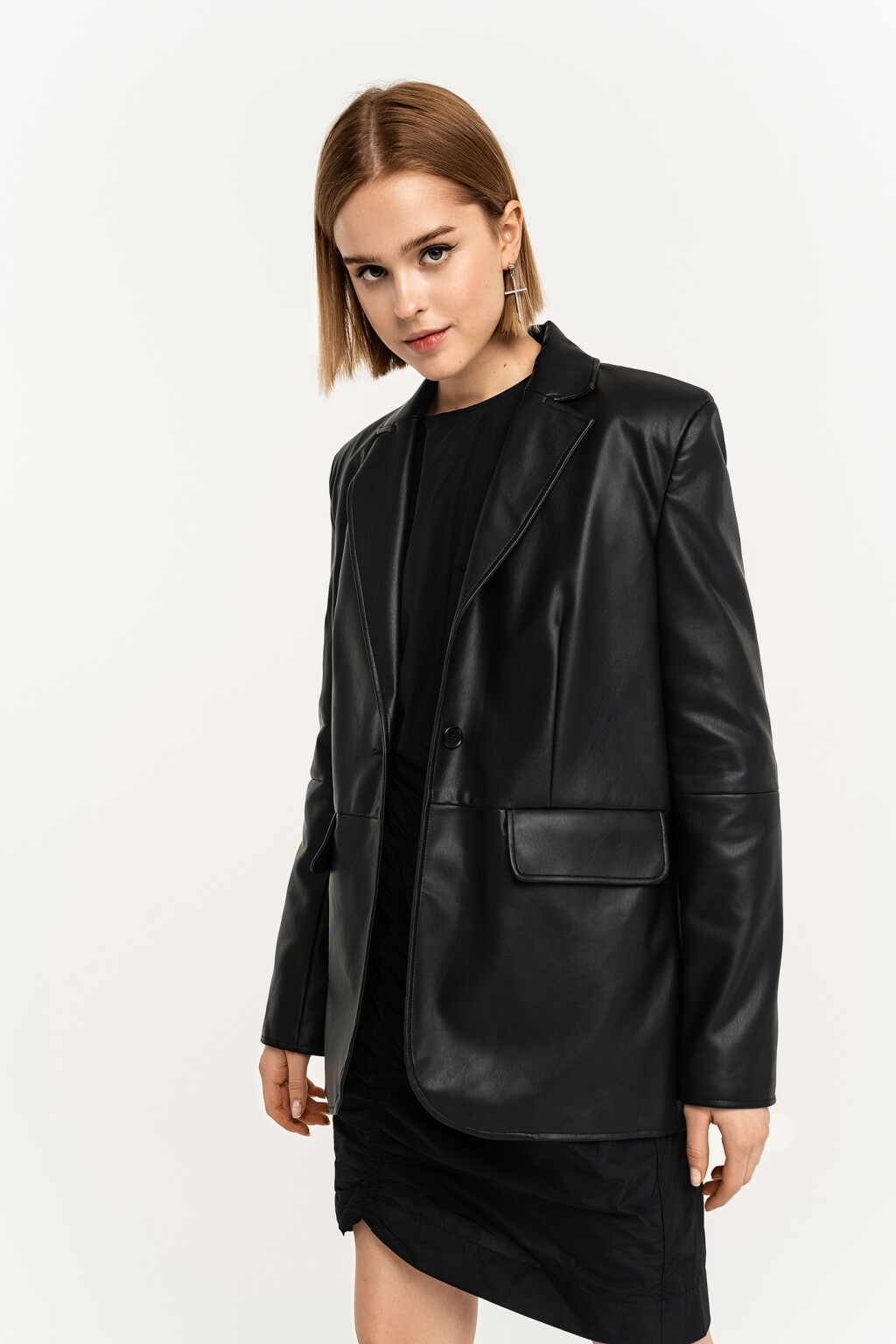 Пиджак прямого кроя из искусственной кожи - цвет черный - 2
