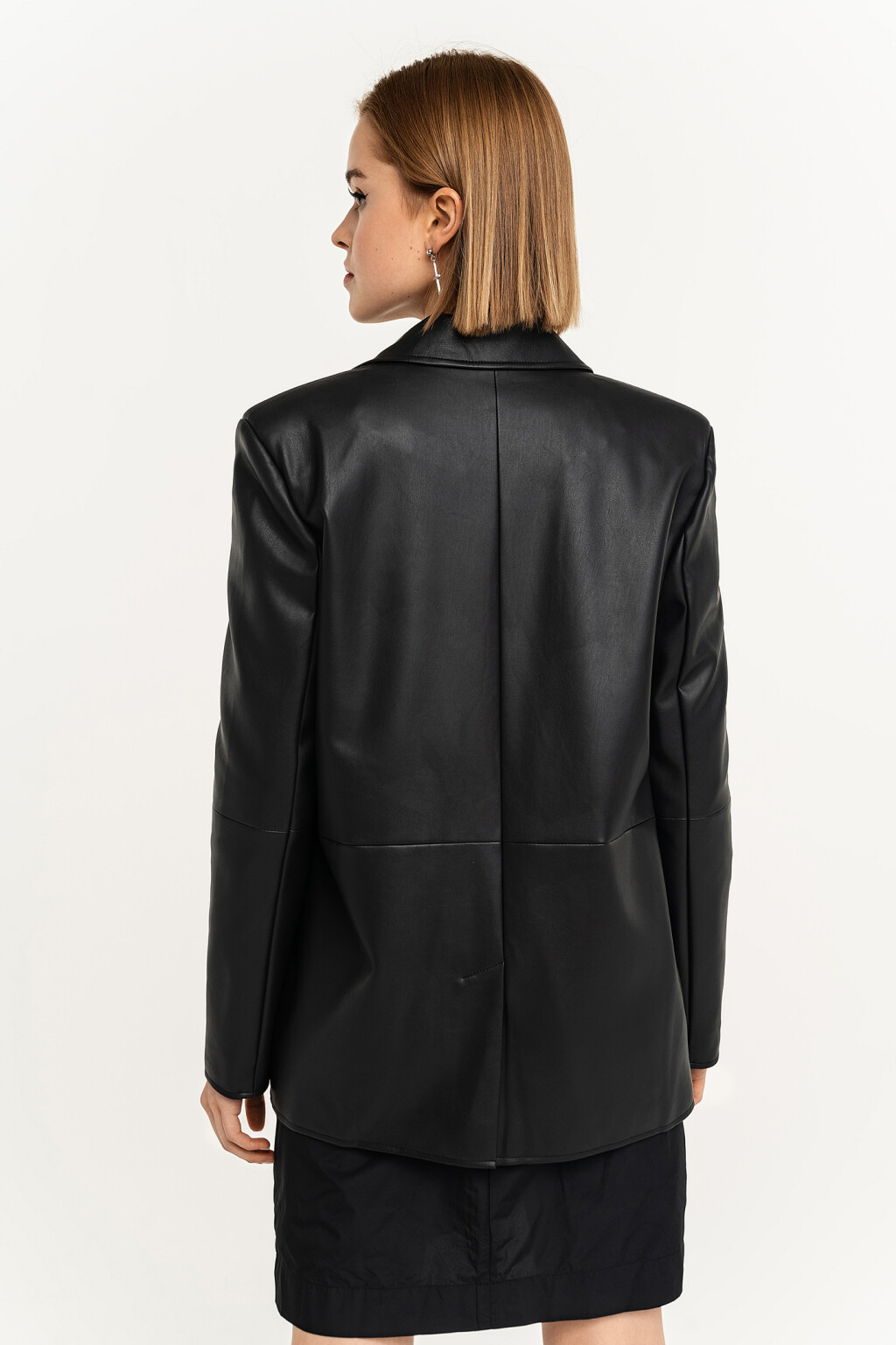 Пиджак прямого кроя из искусственной кожи - цвет черный - 3