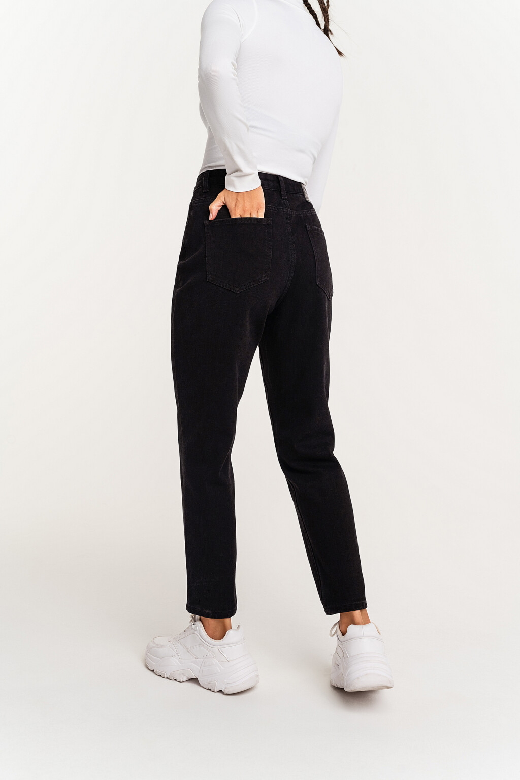 Джинсы хлопковые mom с высокой посадкой - цвет черный - 1