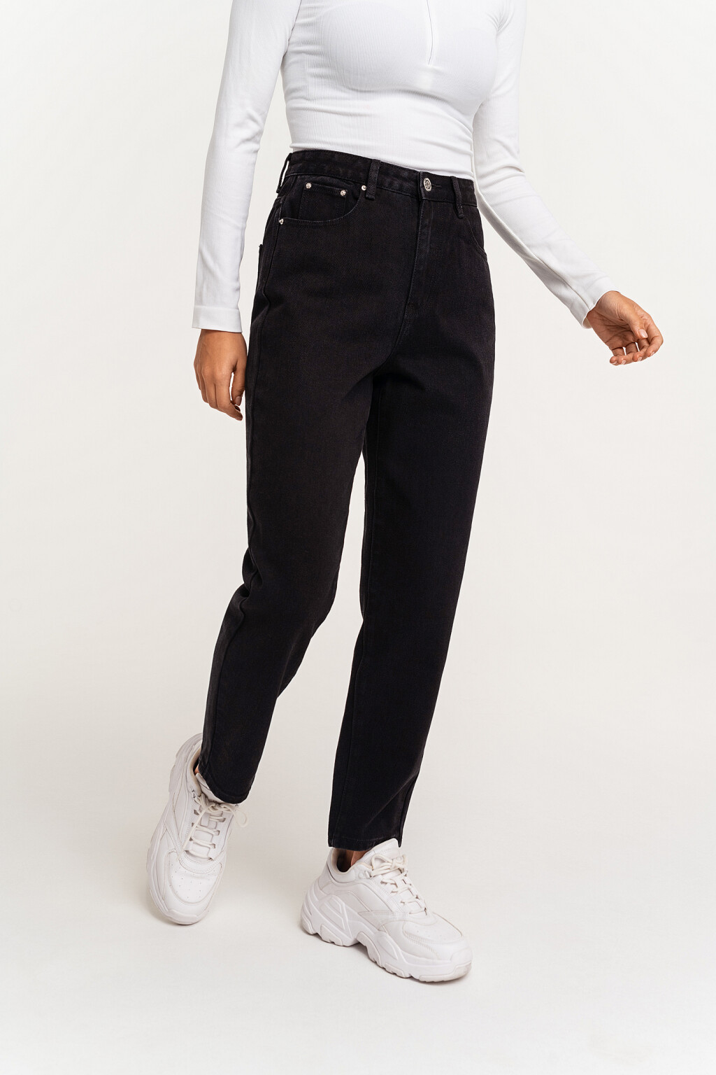 Джинсы хлопковые mom с высокой посадкой - цвет черный - 2