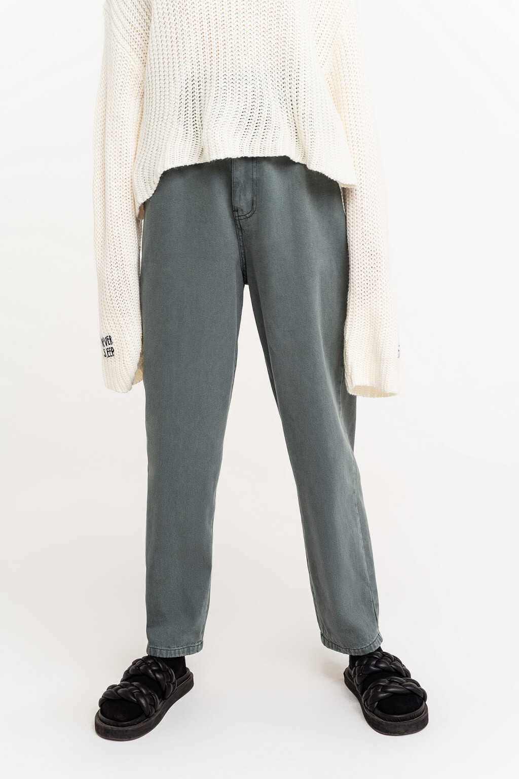 Джинсы свободного кроя с талией paperbag на резинке - цвет серый - 1