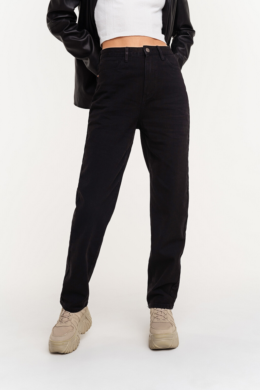 Джинсы классические прямые с высокой посадкой - цвет черный - 2
