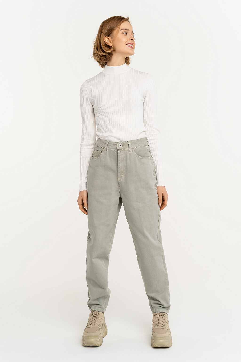 Джинсы mom с пятью карманами - цвет бежевый - 1