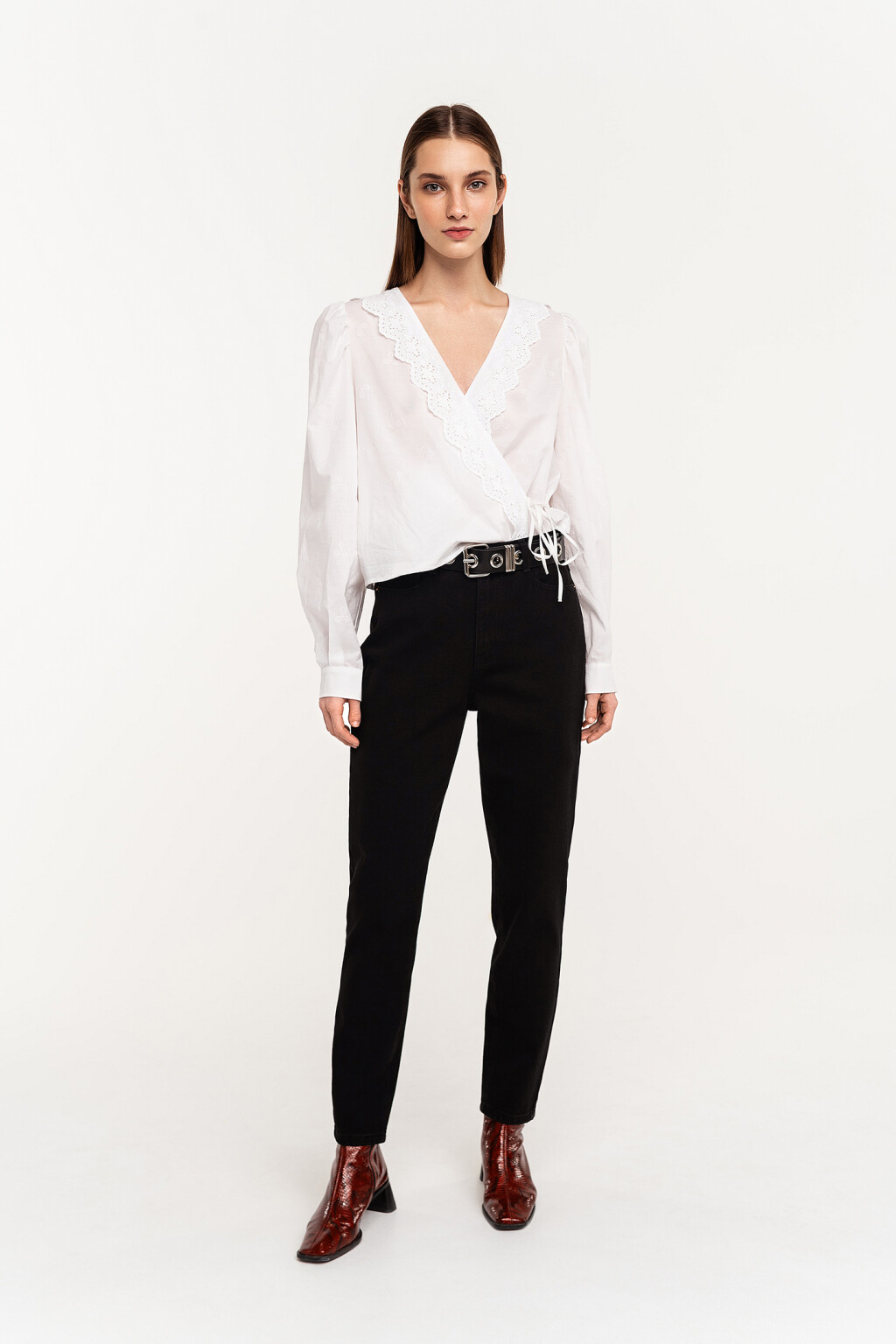 Джинсы mom хлопковые с высокой посадкой - цвет черный - 1