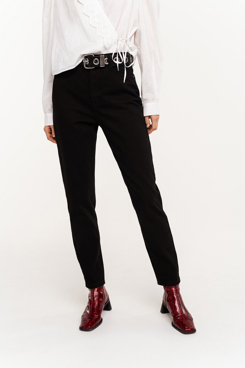 Джинсы mom хлопковые с высокой посадкой - цвет черный - 2