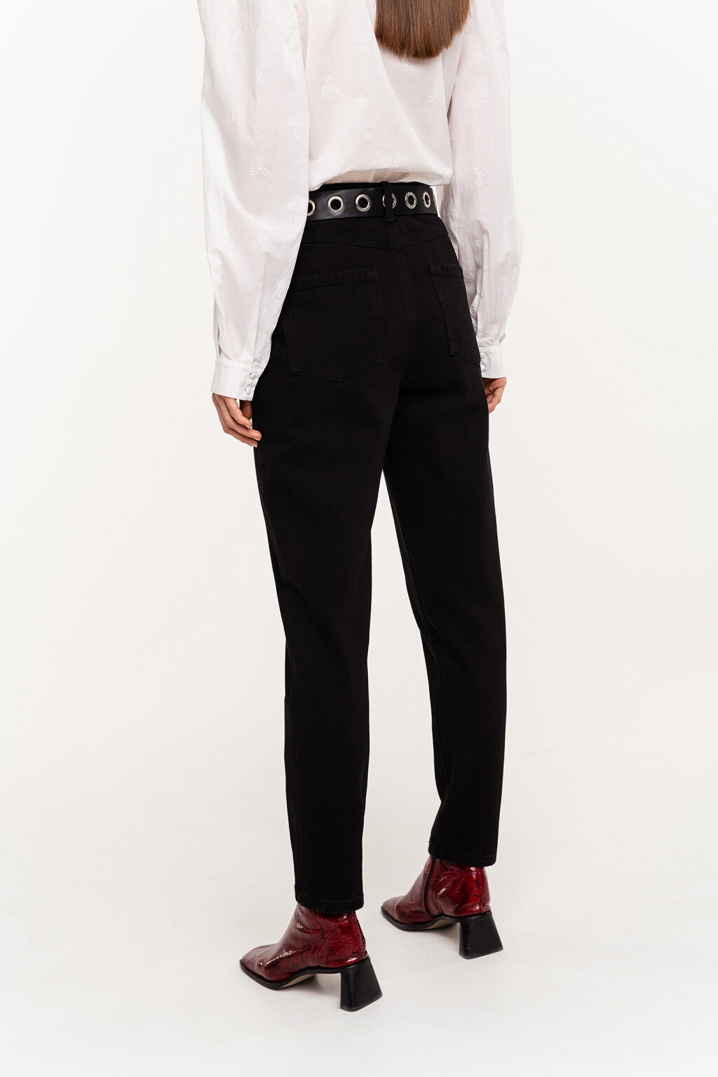 Джинсы mom хлопковые с высокой посадкой - цвет черный - 4