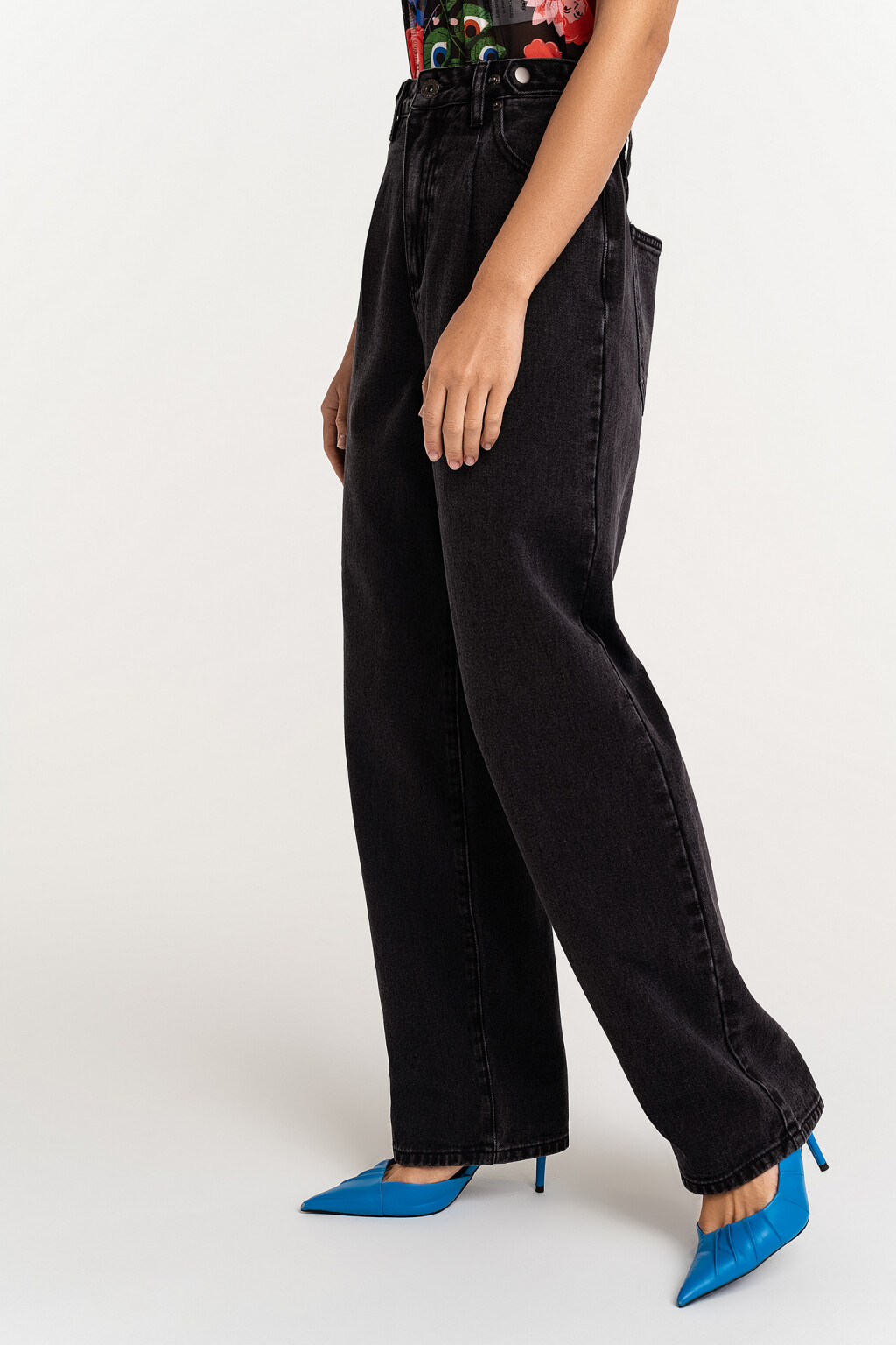 Джинсы-трубы широкие с эффектом потертости - цвет черный - 3