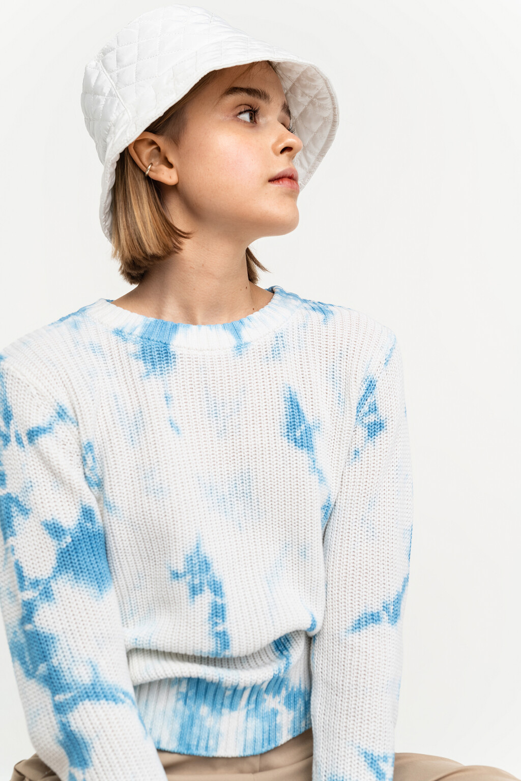 Джемпер хлопковый в стиле тай-дай - цвет голубой - 1