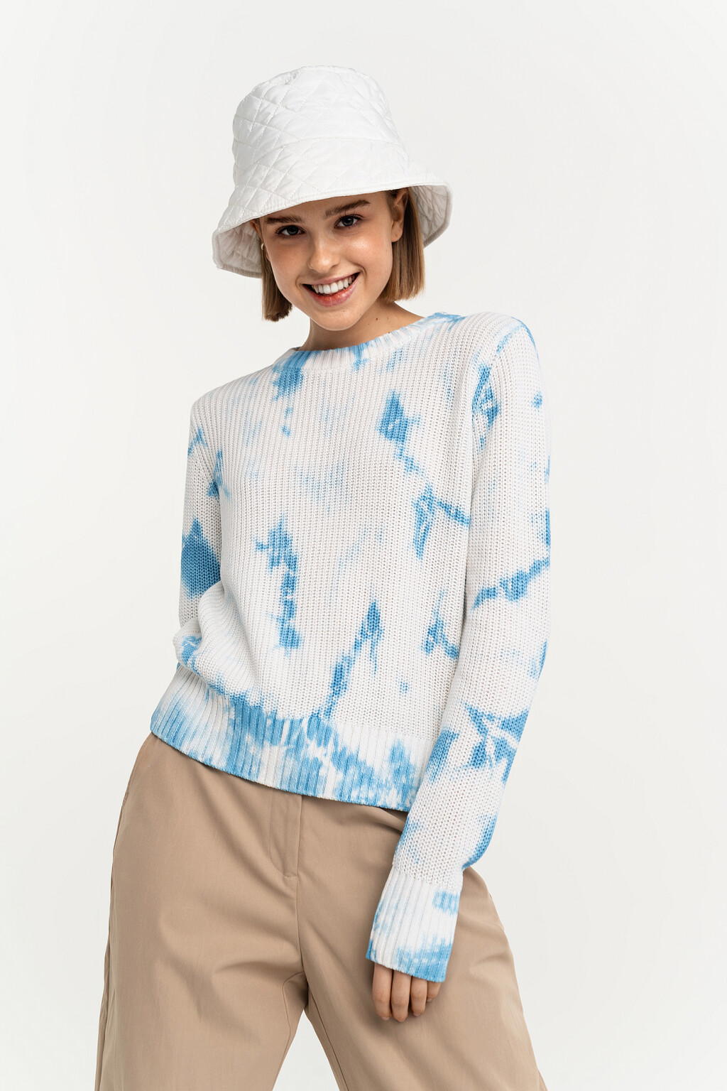 Джемпер хлопковый в стиле тай-дай - цвет голубой - 3