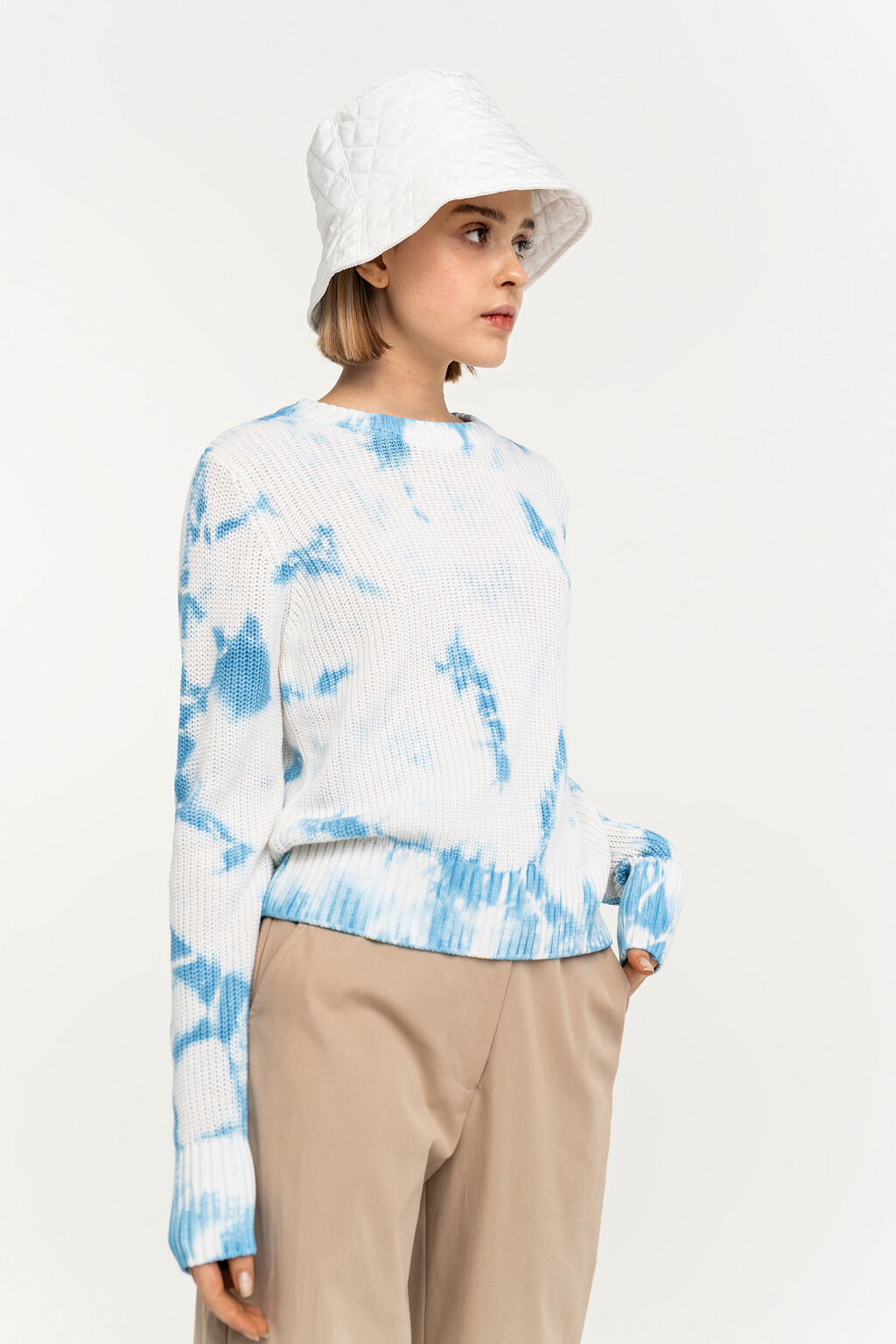 Джемпер хлопковый в стиле тай-дай - цвет голубой - 4