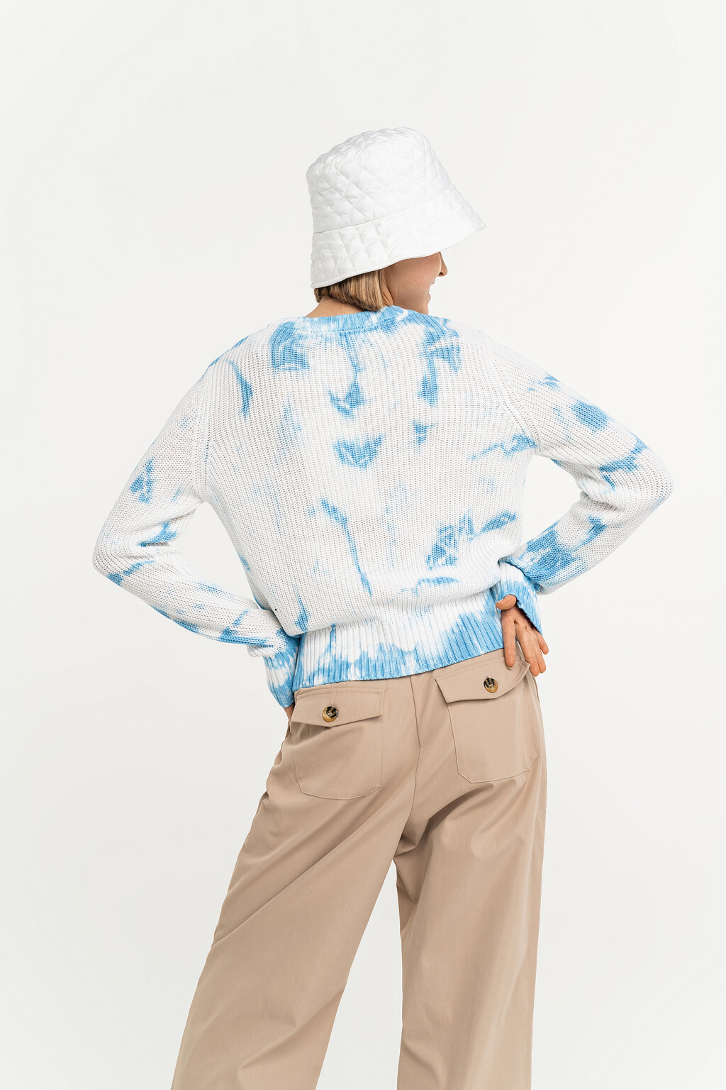 Джемпер хлопковый в стиле тай-дай - цвет голубой - 5