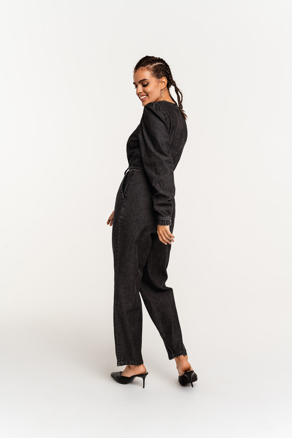 Комбинезон длинный джинсовый на молнии - цвет серый - 5