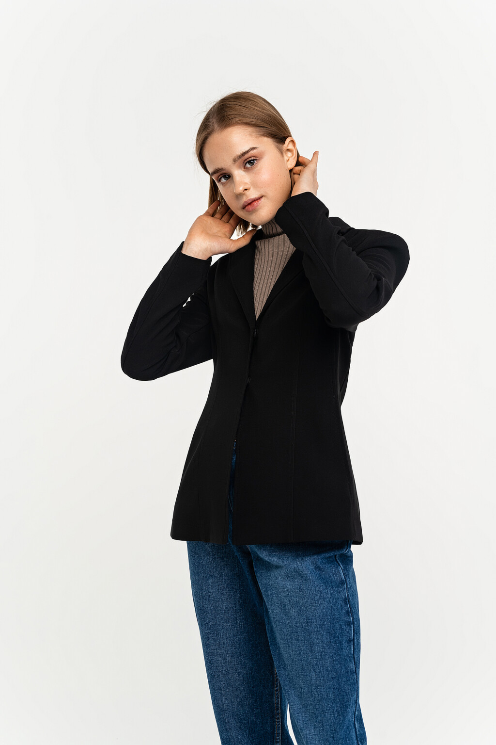 Пиджак удлиненный приталенный на кнопках - цвет черный - 2