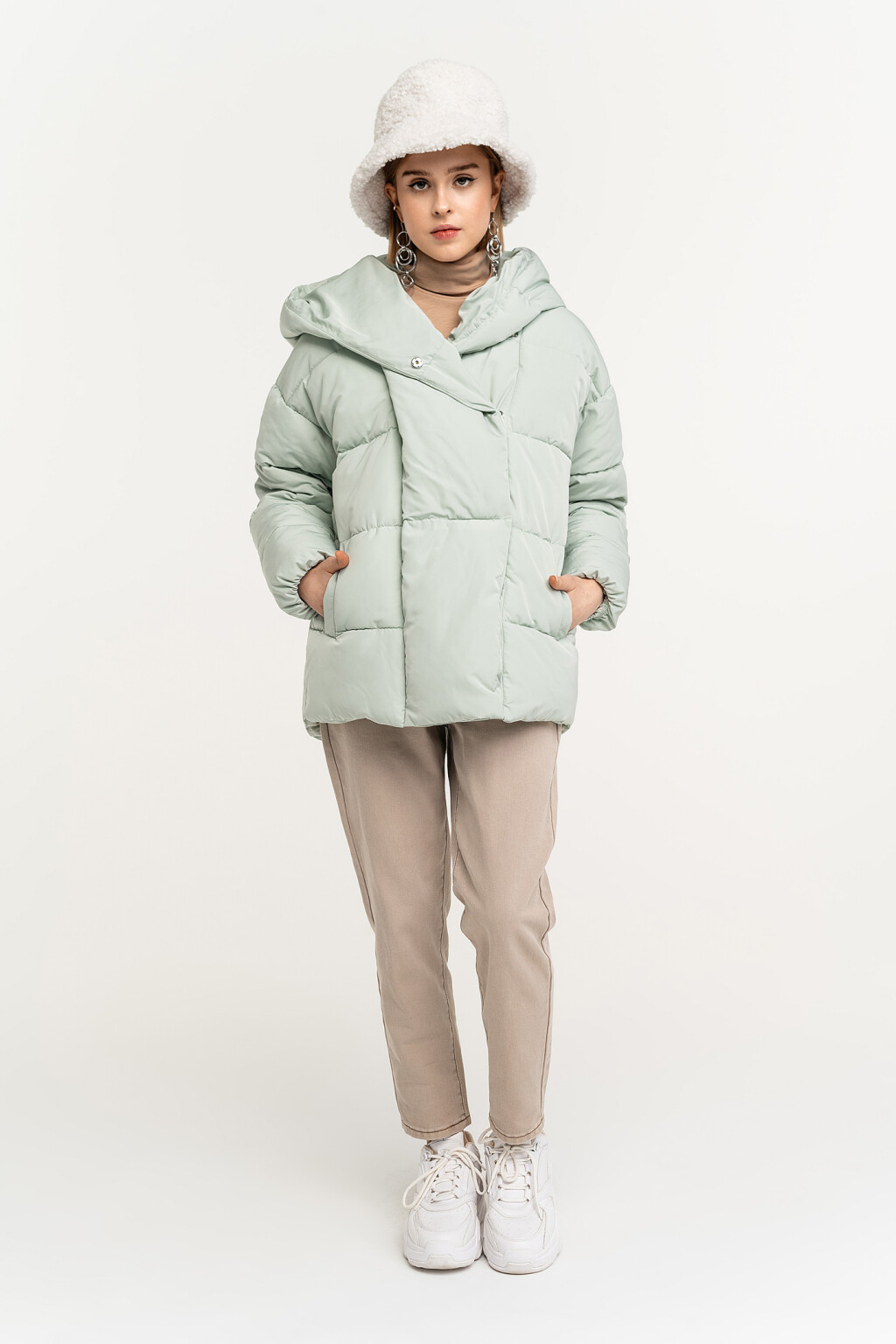 Куртка oversize на молнии с капюшоном на запах - цвет голубой - 1