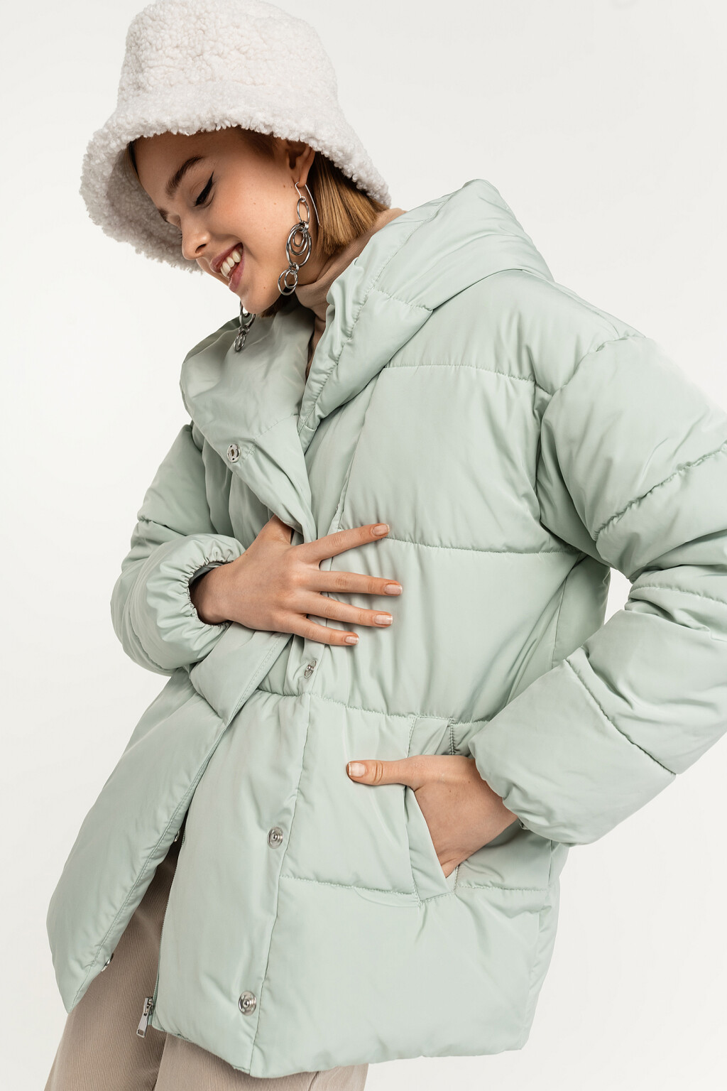 Куртка oversize на молнии с капюшоном на запах - цвет голубой - 5