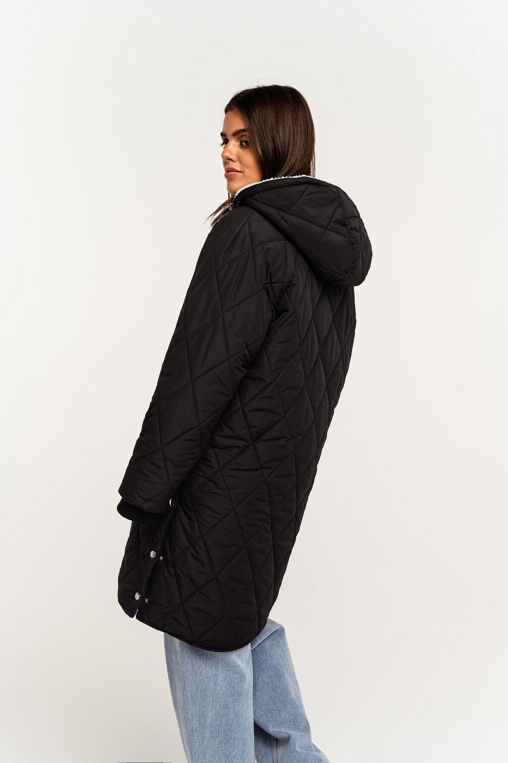 Пальто стеганое на молнии с утепленным капюшоном - цвет черный - 5