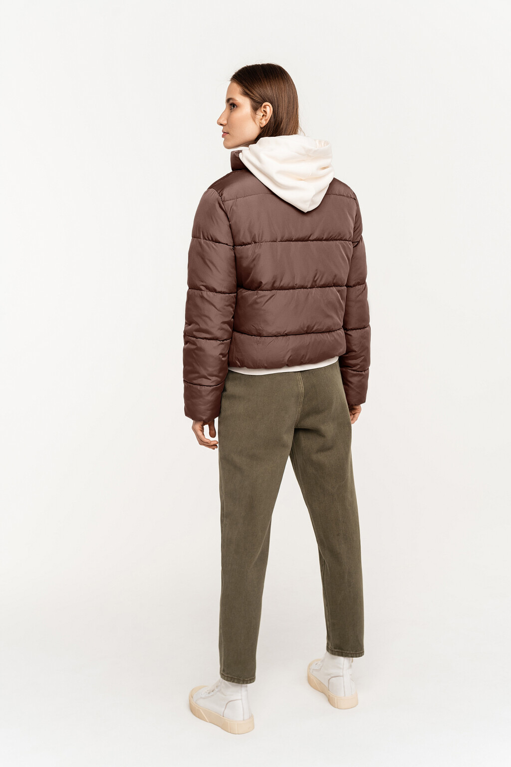 Куртка стеганая с воротником на запах и косой молнией - цвет бежевый - 5