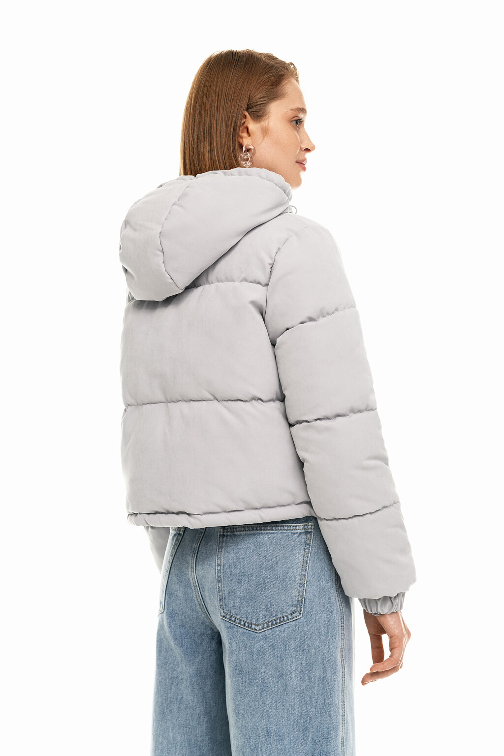 Куртка дутая укороченная из матовой ткани - цвет серый - 4