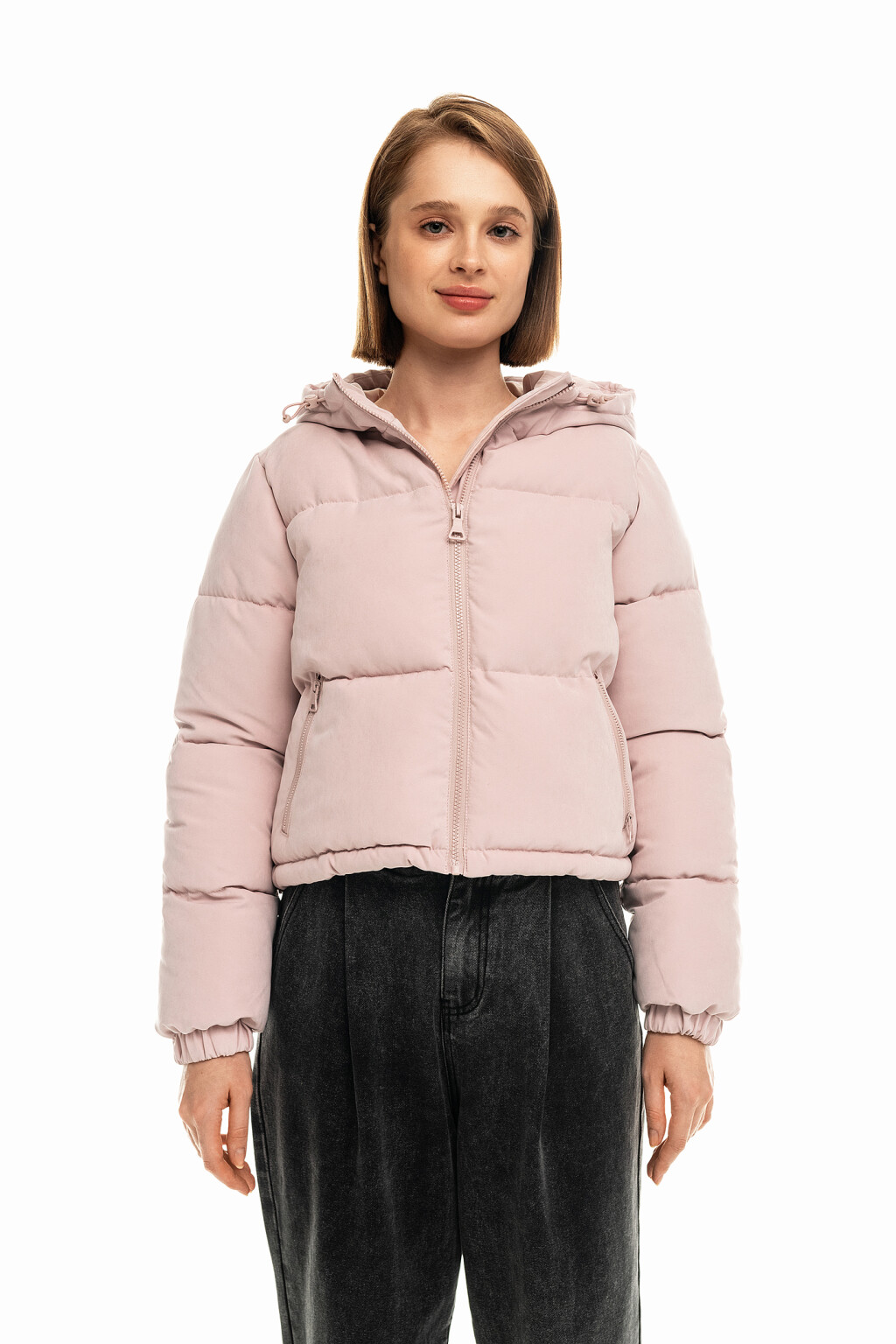 Куртка дутая укороченная из матовой ткани - цвет розовый - 1
