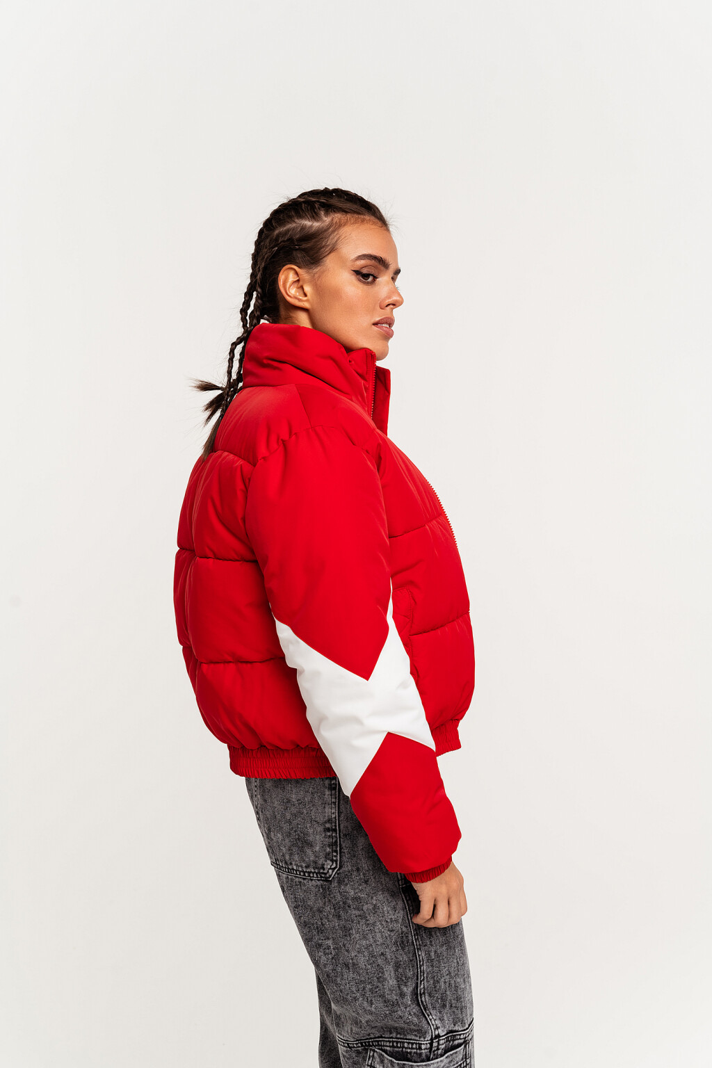 Куртка стеганая утепленная в стиле колор-блок - цвет красный - 3