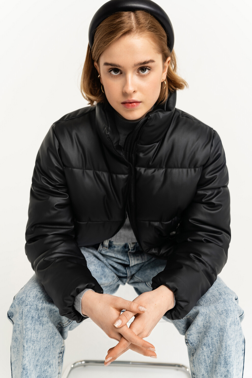 Куртка дутая из искусственной кожи - цвет черный - 5