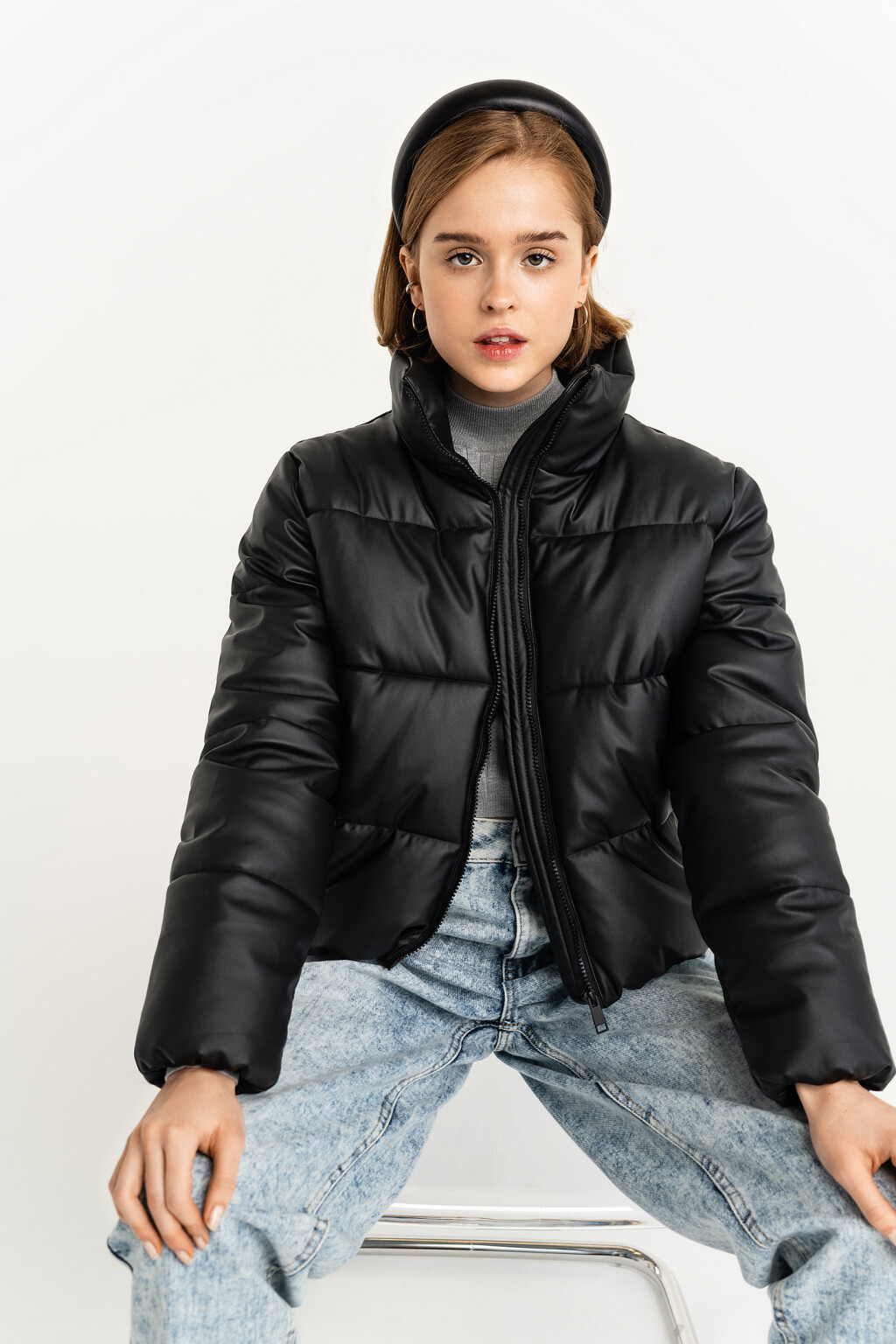 Куртка дутая из искусственной кожи - цвет черный - 6
