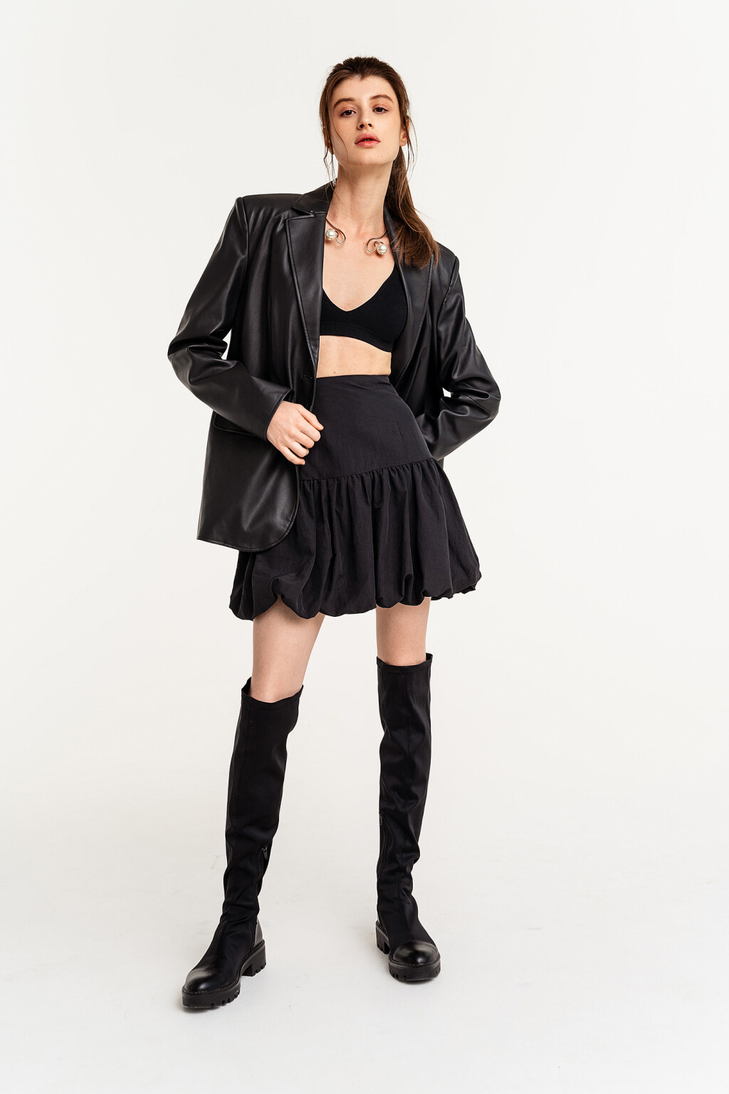 Юбка-баллон мини - цвет черный - 3