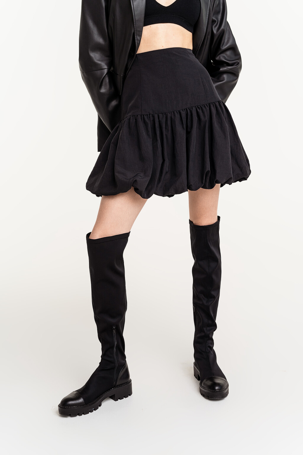 Юбка-баллон мини - цвет черный - 4
