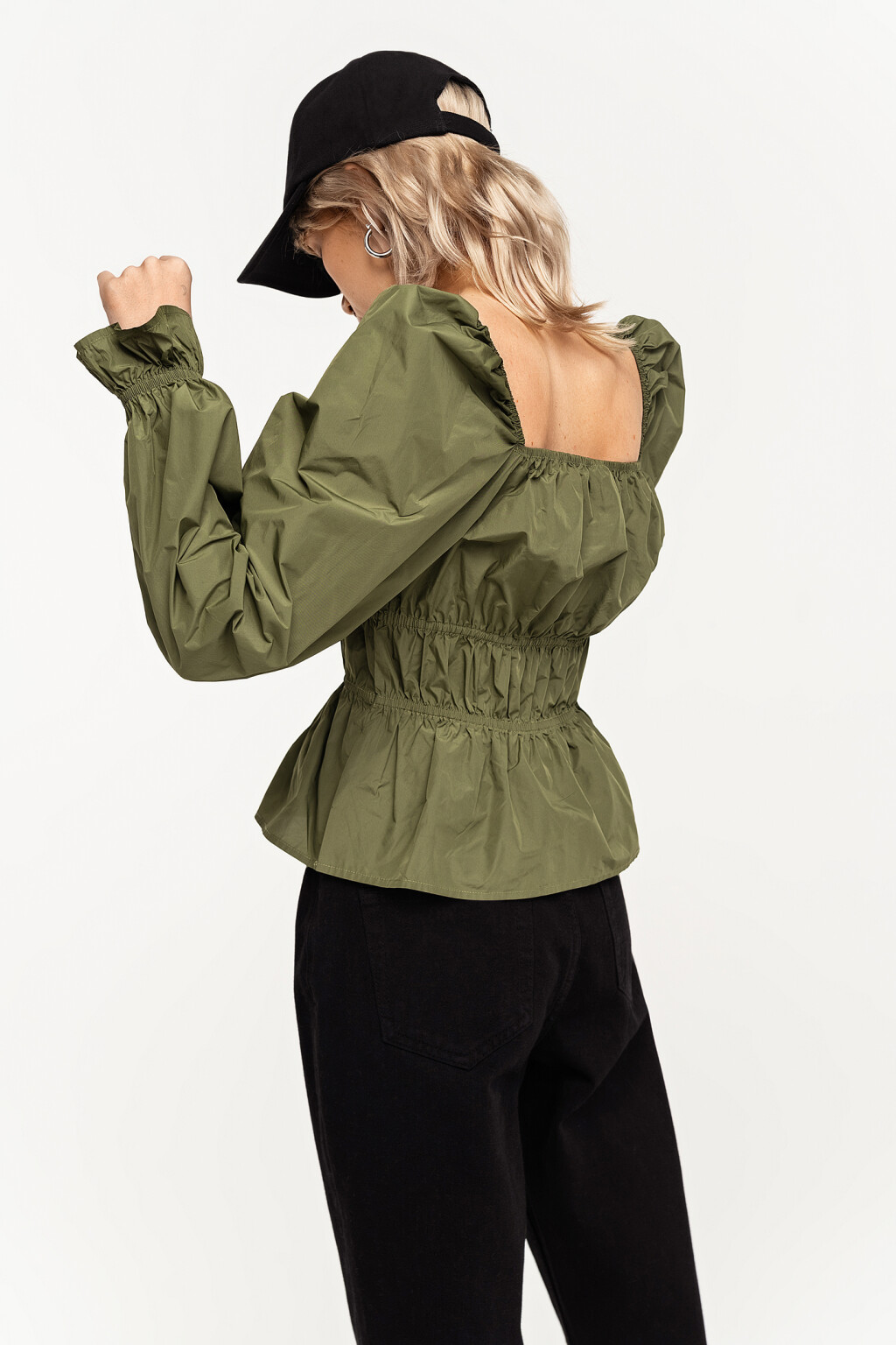 блузка с пышными рукавами и присборенным лифом - цвет зеленый - 5