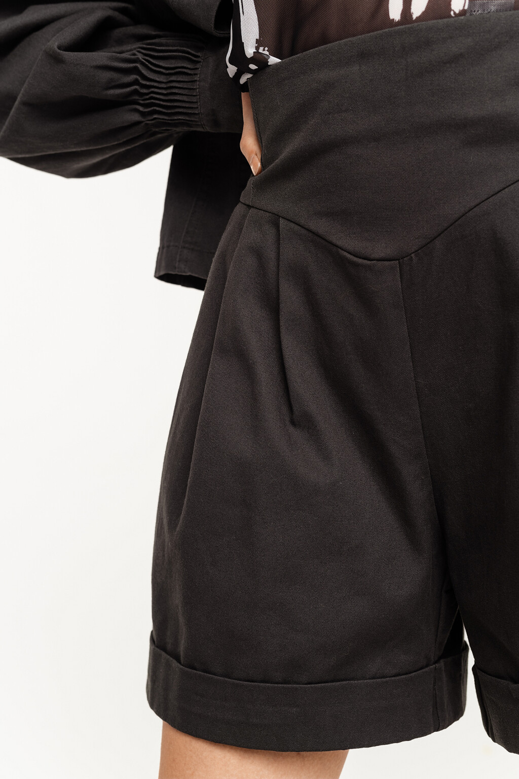 Шорты хлопковые  а-силуэта с отворотами - цвет серый - 2