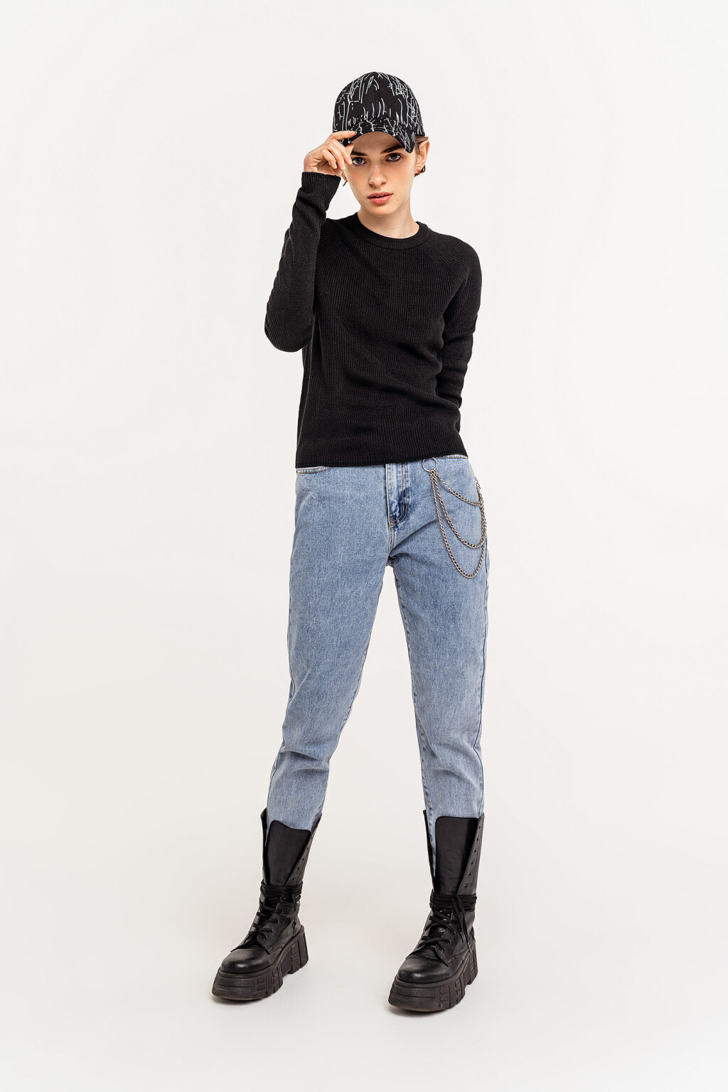 джемпер свободного кроя в мелкий рубчик - цвет черный - 1