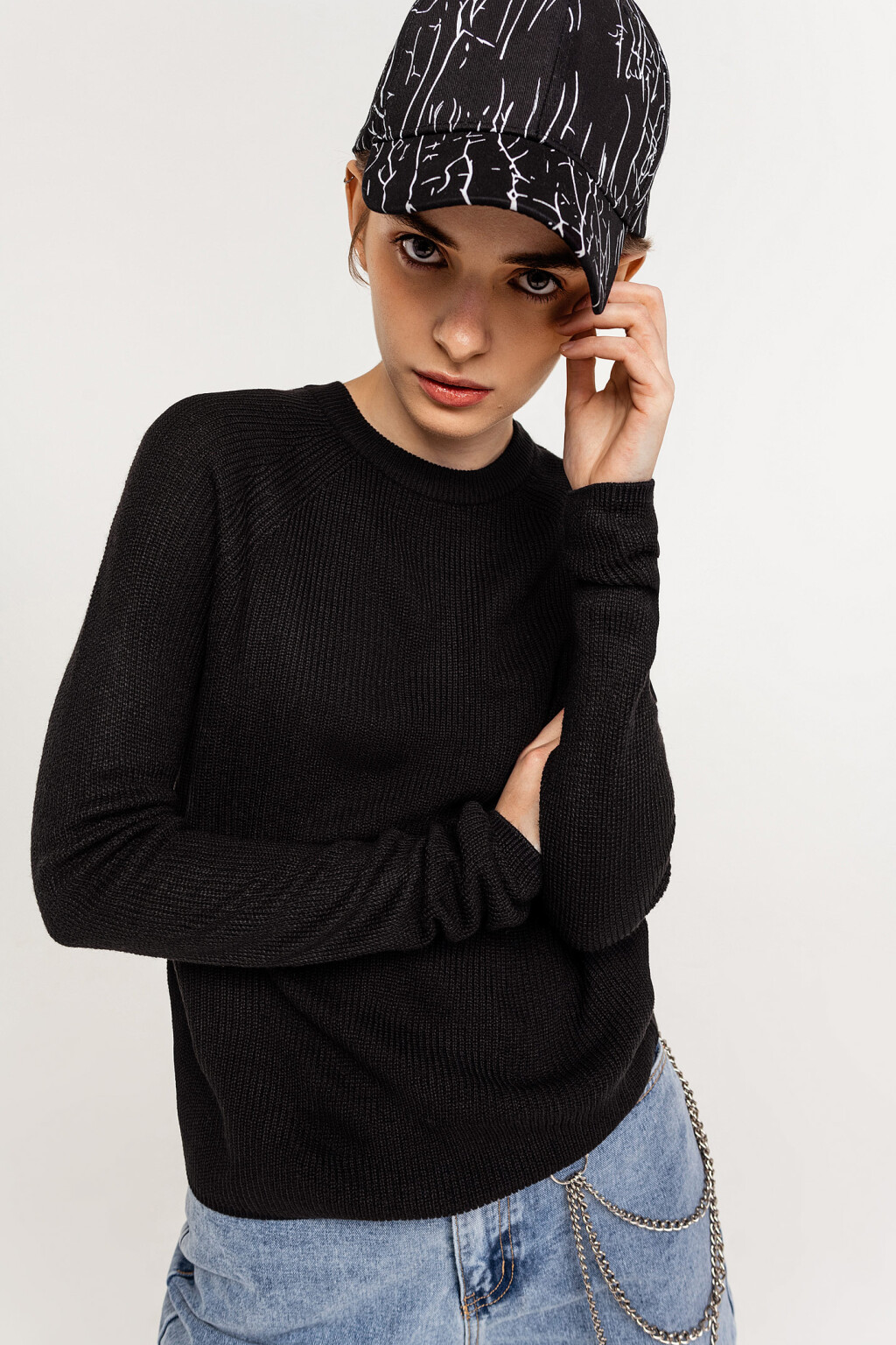 джемпер свободного кроя в мелкий рубчик - цвет черный - 4