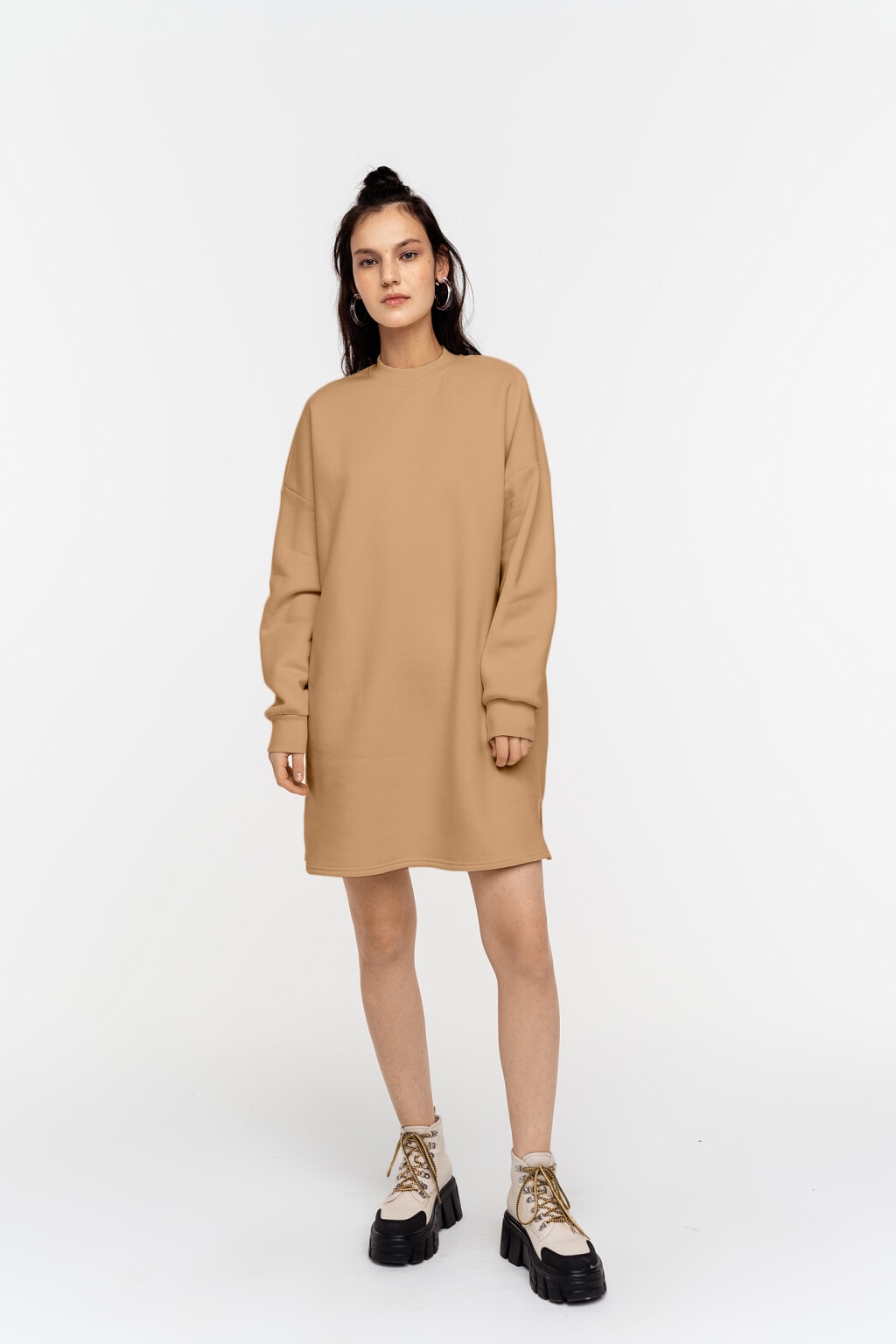 Платье-свитшот утепленное с молнией сзади - цвет бежевый - 1
