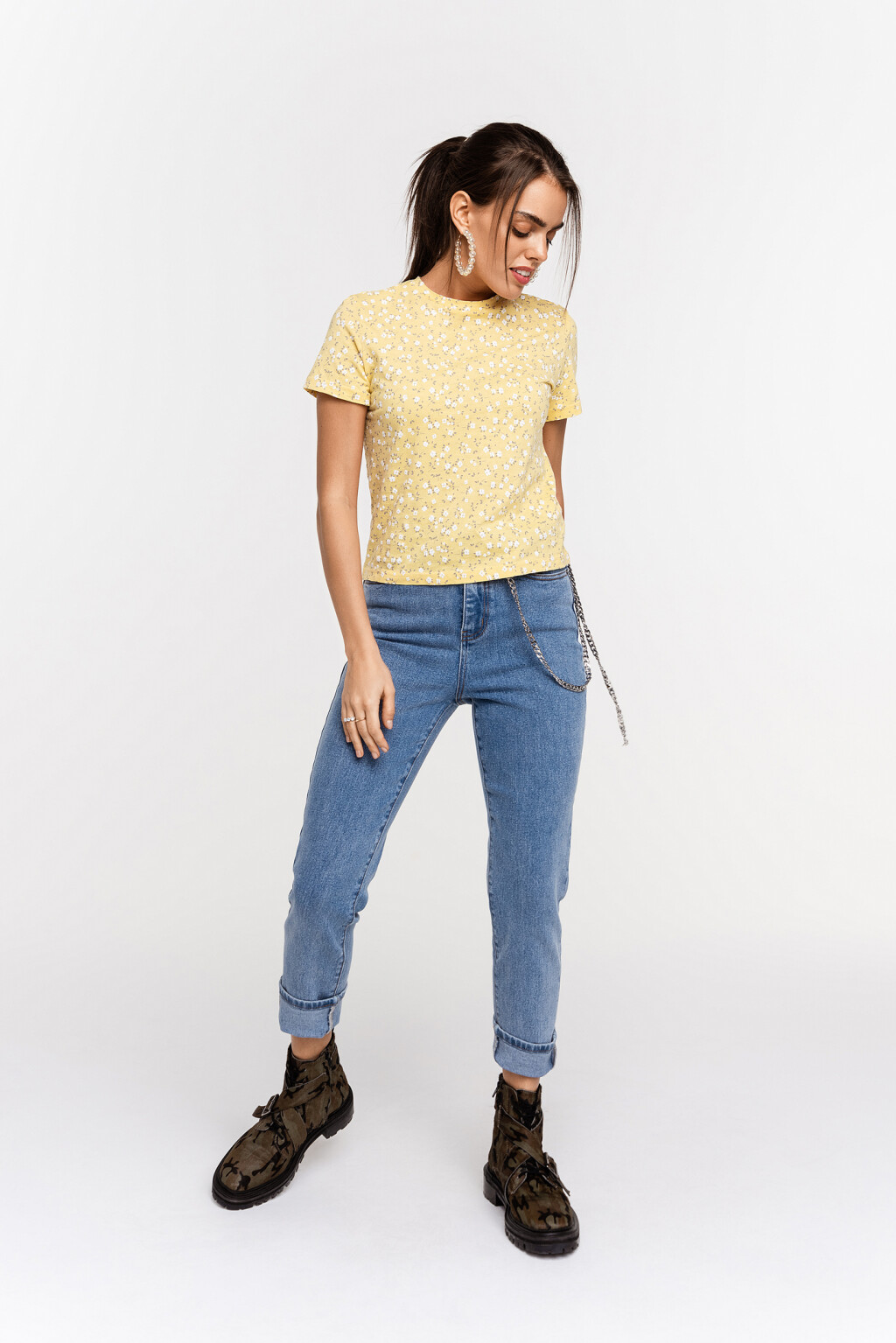 Футболка хлопковая с мелким принтом - цвет желтый - 1