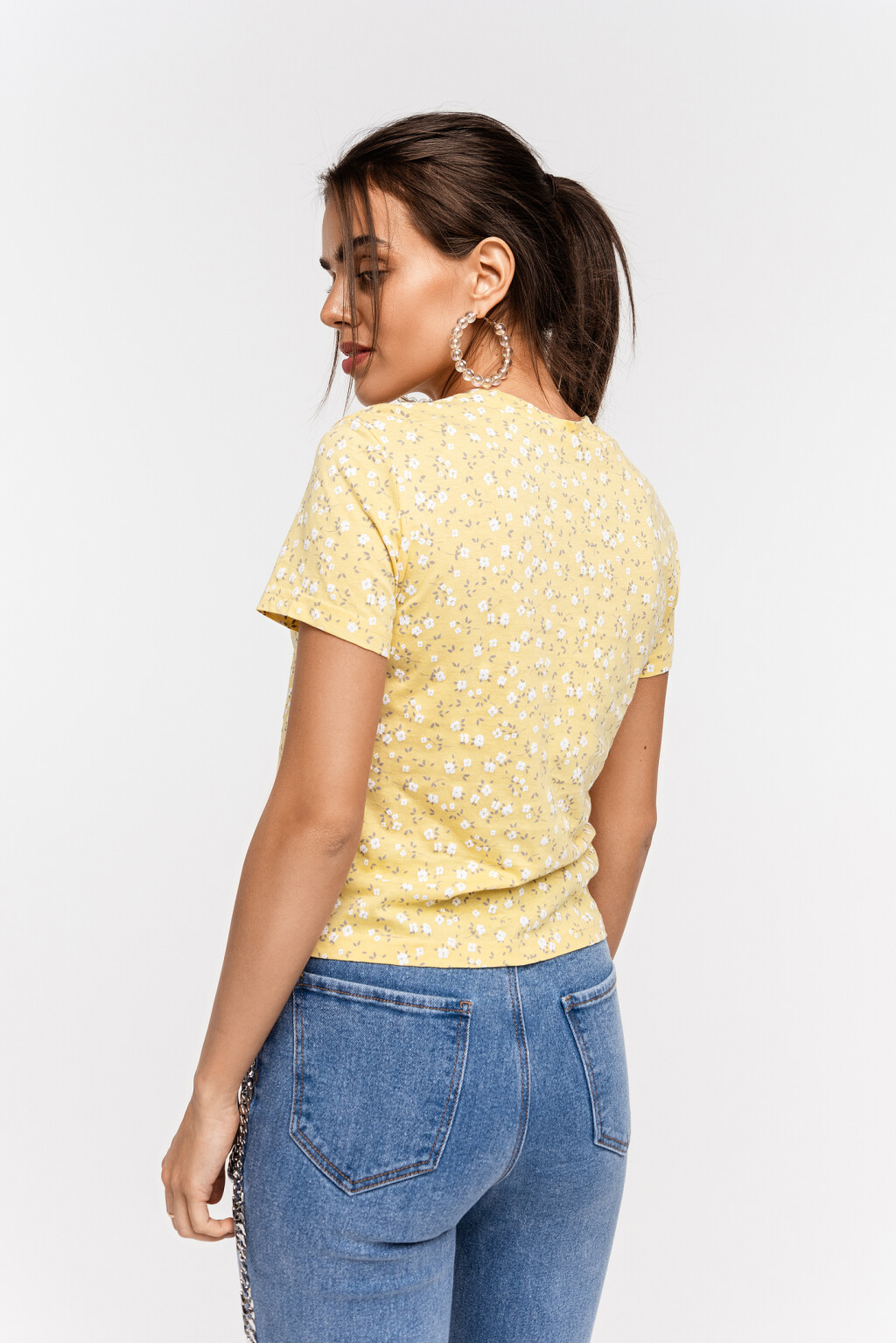 Футболка хлопковая с мелким принтом - цвет желтый - 3