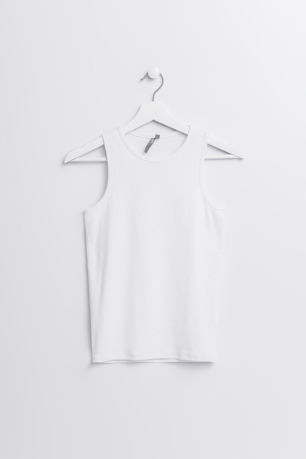 Топ хлопковый в рубчик без рукавов - цвет белый - 1