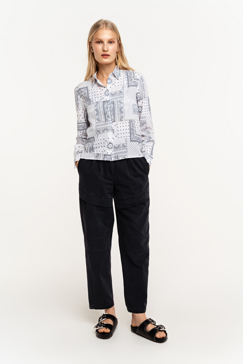 блузка свободного кроя с отложным воротником и удлиненной спинкой - цвет белый - 4